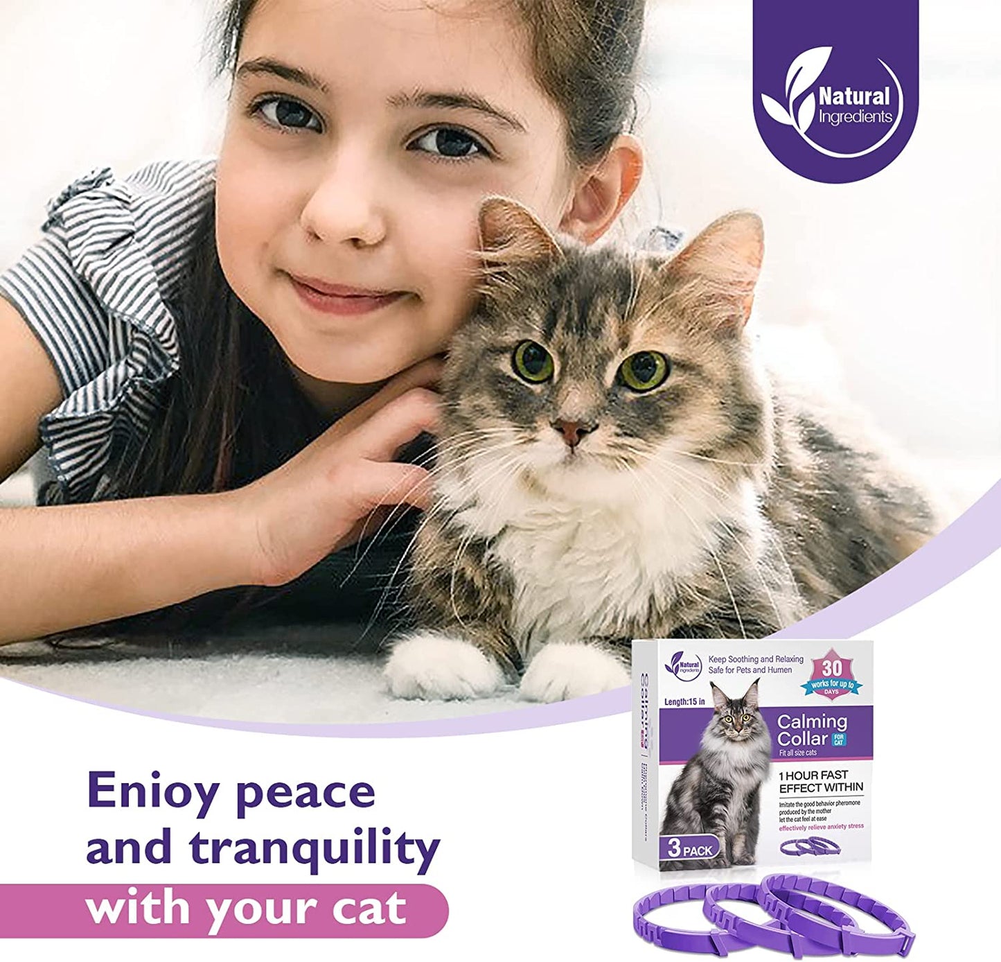 3 Pack Calming Collar Efficient Relieve Reduce Anxiety Stress Pheromones Calm Relaxing Comfortable Breakaway Collars Adjustable for Small, Medium Large Cat, Kittens