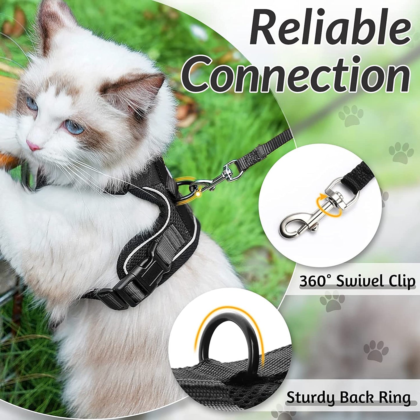 Cat Harness and Leash for Walking, Escape Proof Soft Adjustable Vest Harnesses for Cats, Easy Control Breathable Reflective Strips Jacket, Black, XS
